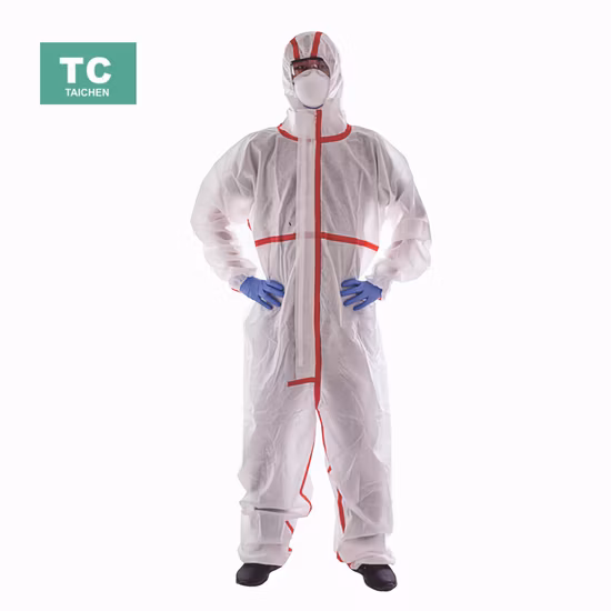 Mono desechable químico protector de seguridad microporoso con sudadera con capucha y botines